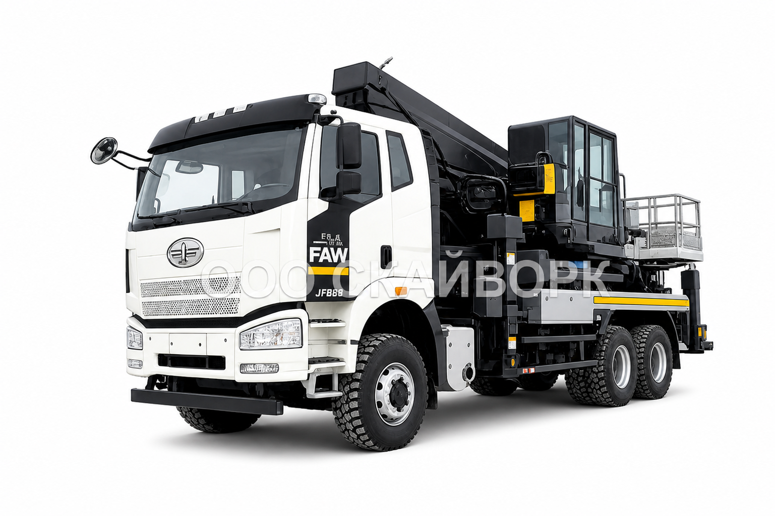 Автовышка 45 метров на базе вездехода FAW 6x6 Автогидроподъёмник на шасси FAW J6 6×6